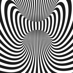 Abstract optical illusion. Hypnotic spiral tunnel with black and white lines. Vector illustration.