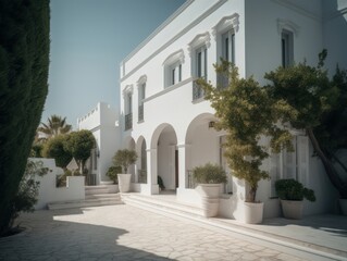 Fototapeta na wymiar White villa mediterranean architecture. AI generative