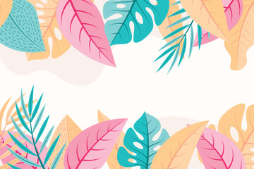 Fototapeta na wymiar Summer background vector design with tropical leaves
