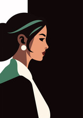 Confident modern feminism woman portrait black and green paint artwork poster vector flat