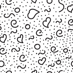 Fun black line doodle seamless pattern. Simple childish scribble backdrop. Vector illustration.