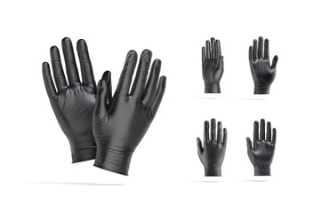 Obraz premium Blank black rubber gloves palm mockup, different views