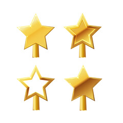 Christmas gold tree topper vector. 3d realistic golden star decoration in , decorative traditional shiny design for top of Xmas pine tree. Vector