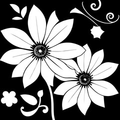 Flower clipart vector design black and white