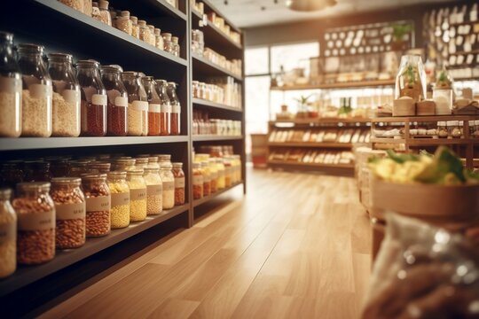 Interior Design Background of an Organic, Eco-Friendly Vegan Grocery Store, Ai Generated
