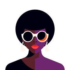 Fashion black woman portrait half tone pop art minimalist avatar vector flat illustration