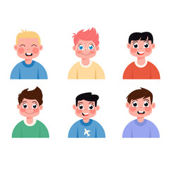 Fototapeta premium Children's avatars of happy boys flat style