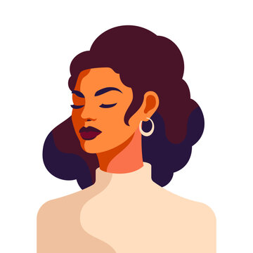 Beautiful brunette woman confident strong young lady pop art minimalist avatar vector flat