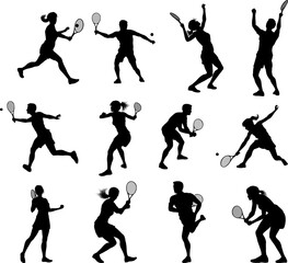 Silhouette Tennis Players Sports People Set