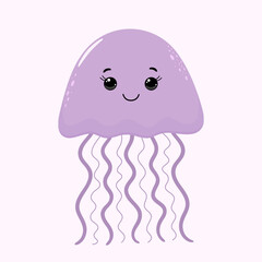 Cartoon smiling jellyfish. Cute character of underwater world. Isolated element.