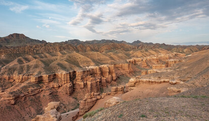 Charyn Canyon in South East Kazakhstan in the Almaty region. Tian Shan mountains. Up and coming tourist destination in Central Asia.
