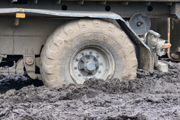 Fototapeta na wymiar Big tire in the mud