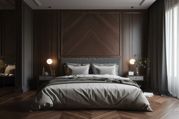 Bright and luxurious bedroom. Generative AI