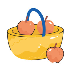 Fruits bucket doodle filled vector outline icon. EPS 10 file