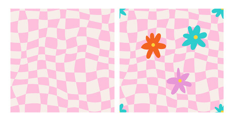 Groovy retro summer seamless pattern print set