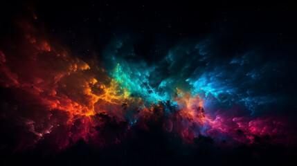 Fototapeta na wymiar Universe of neon colors. Colorful universe with colors merging. Stars, nebulae, star dust, smoke... Creative, magical and high quality universe. Image generated by AI.