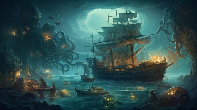 Unspoken horrors at sea illustrated with generative ai
