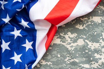military uniform and USA national flag background.