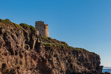 Fototapeta na wymiar Torre Vecchia, San Giovanni di Sinnis, Oristano, Sardegna, Italy