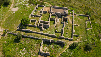 Aerial view of the temple of Jupiter Anxur located on the Sant'Angelo mount, in Terracina, in the province of Latina, Italy. It's an ancient Roman temple built on an imposing substructure.