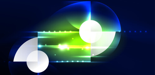 Neon light glowing circles vector abstract background