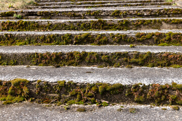 an old ruined concrete and stone staircase in the park