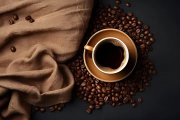 Foto op Plexiglas cup of coffee with beans © AliceandAlan