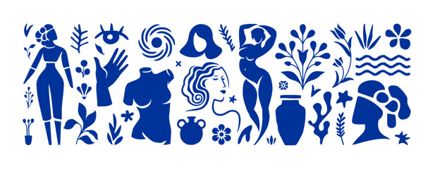 Inspired Matisse female figures contemporary style in a trendy minimal style with design elements