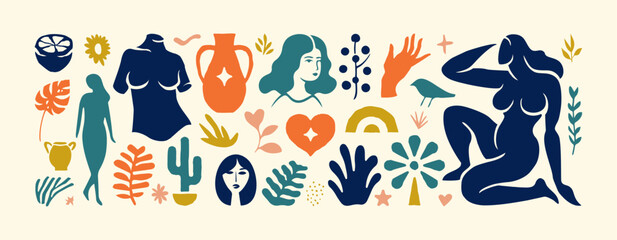 Obraz premium Set of trendy minimal doodle shapes and abstract nature vector icons