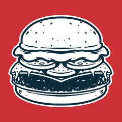 Burger - Drawing vector illustration, black and white colors, simple doodle hand drawn