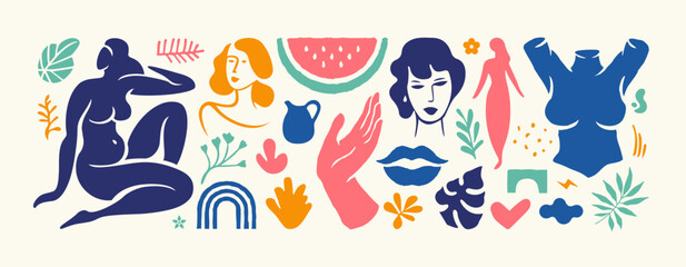 Inspired Matisse female figures contemporary style in a trendy minimal style with design elements