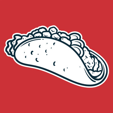 Taco - Drawing vector illustration, black and white colors, simple doodle hand drawn