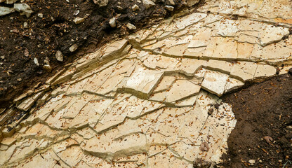 vista ravvicinata del letto di un fiume che si sgretola