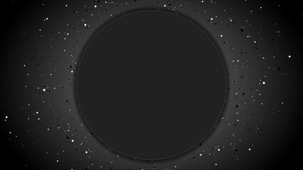 Black circle with grey white small dots abstract shiny background