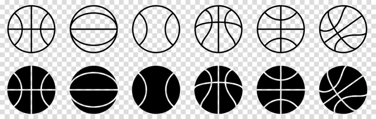 Set of basketball ball icons. Vector illustration isolated on transparent background
