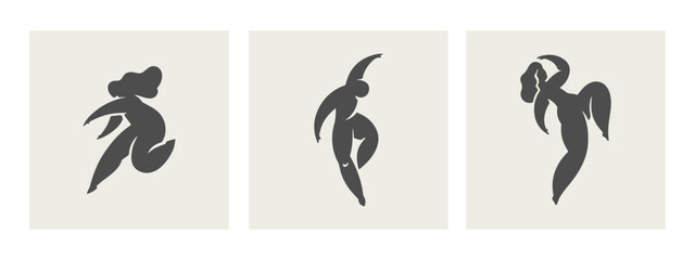 Abstract art of dance chubby female silhouettes set Matisse inspired contemporary style vector illustration