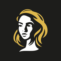 Pretty young woman face shadow abstract outline sketch logo for beauty salon brand vector flat