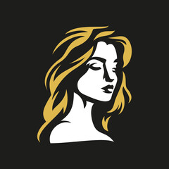 Elegant beautiful young woman portrait silhouette logo for facial cosmetic makeup artist vector flat