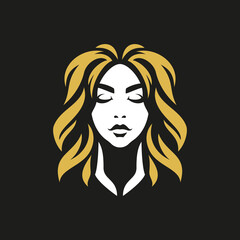 Elegant woman face long hair style abstract portrait fashion silhouette logo cosmetic vector flat
