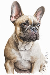French Bulldog dog watercolor painting. Generative AI illustration