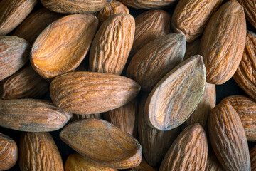 Fresh almond nuts background closeup