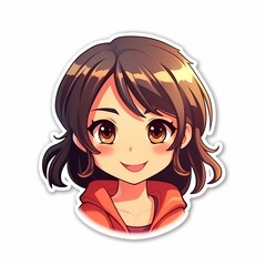 Isolated Anime Smiling Girl Sticker Card. Generative AI