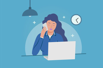 Freelancer woman working on laptop and smartphone