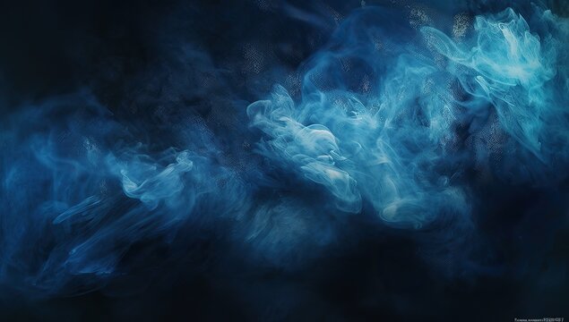 Blue particle texture smoke background on dark black abstract background