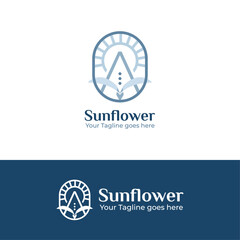 Blue Flower and Sun Shaped Logo Vector Design, Aesthetic and minimalist logo for salon, spa, skincare and clothes