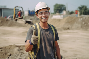 A builder giving thumbs up and smiling at the camera. Generative ai