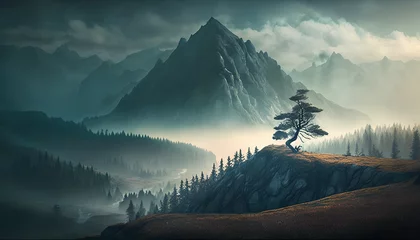 Poster Misty mountain landscape © Oleksandr