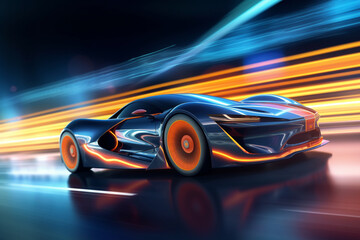 Fototapeta na wymiar Futuristic Sport Car with Light Trails depicting speed and the beauty of modern design. Ai generated