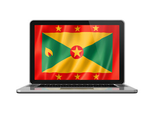 Grenada flag on laptop screen isolated on white. 3D illustration
