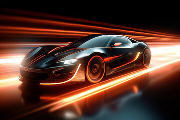 Obraz na płótnie Canvas Futuristic Sport Car with Light Trails depicting speed and the beauty of modern design. Ai generated